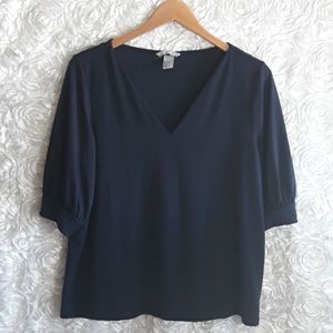 H&M V-neck Top Blue Puff Sleeve